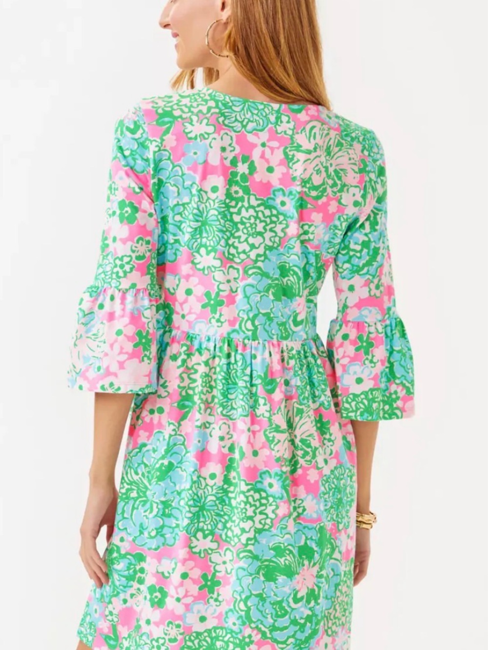 Lilly Pulitzer Pink Green Floral V-Neck Midi Dress - Picture 3 of 3